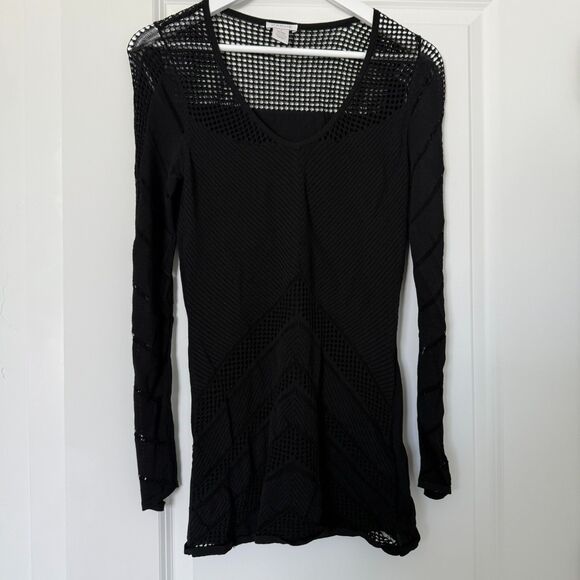 Y2K Cache Mesh Long Sleeve Chevron Black Top Size M - Picture 1 of 12